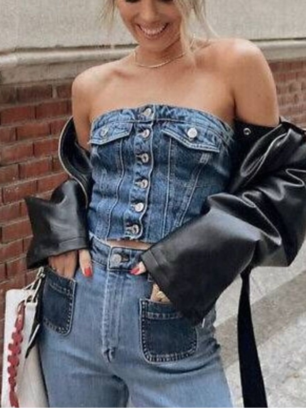 Zara Denim Distressed Corset Tube Top - Picture 5 of 5